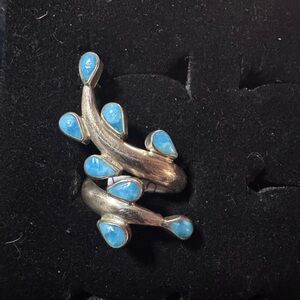 Vintage Dominique Dinouart Mexico Sterling Silver Turquoise Dolphin Wrap Ring